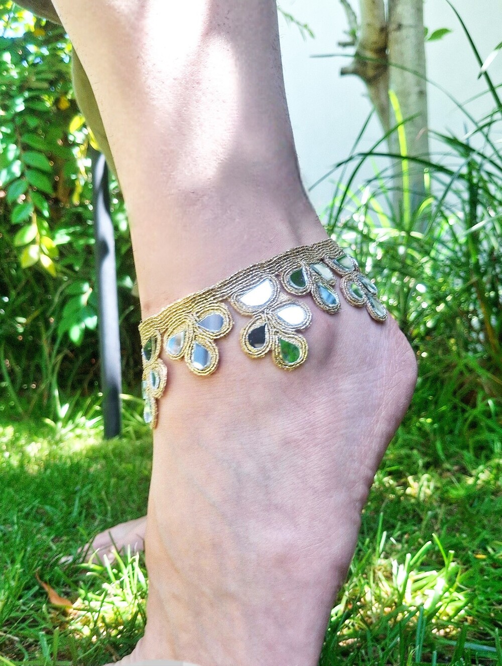 Handmade Boho Gold Mirror Teardrop Anklet Vacay Party Festival